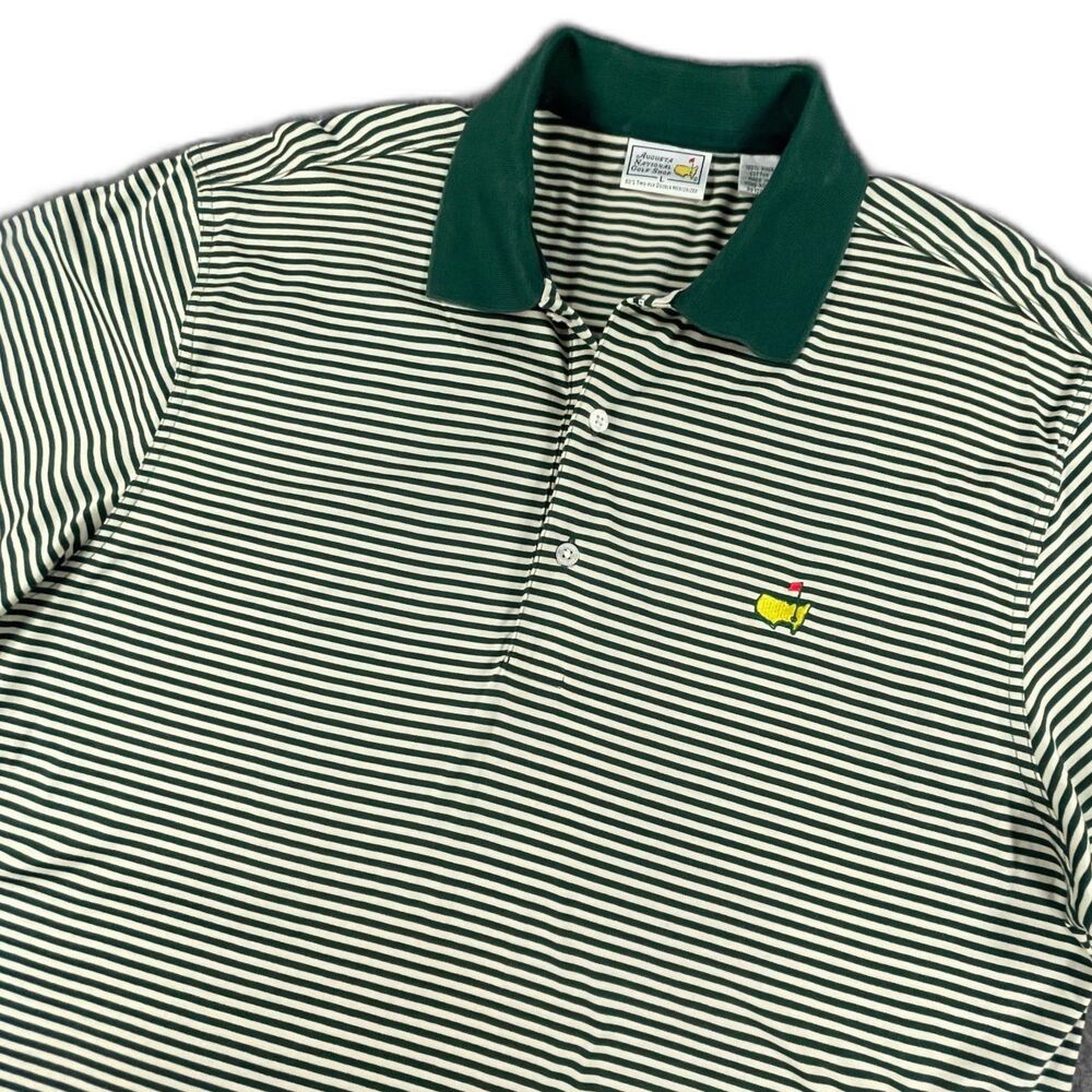 Augusta National Golf Shop Masters Polo Shirt Green White Stripe Pima Cotton L